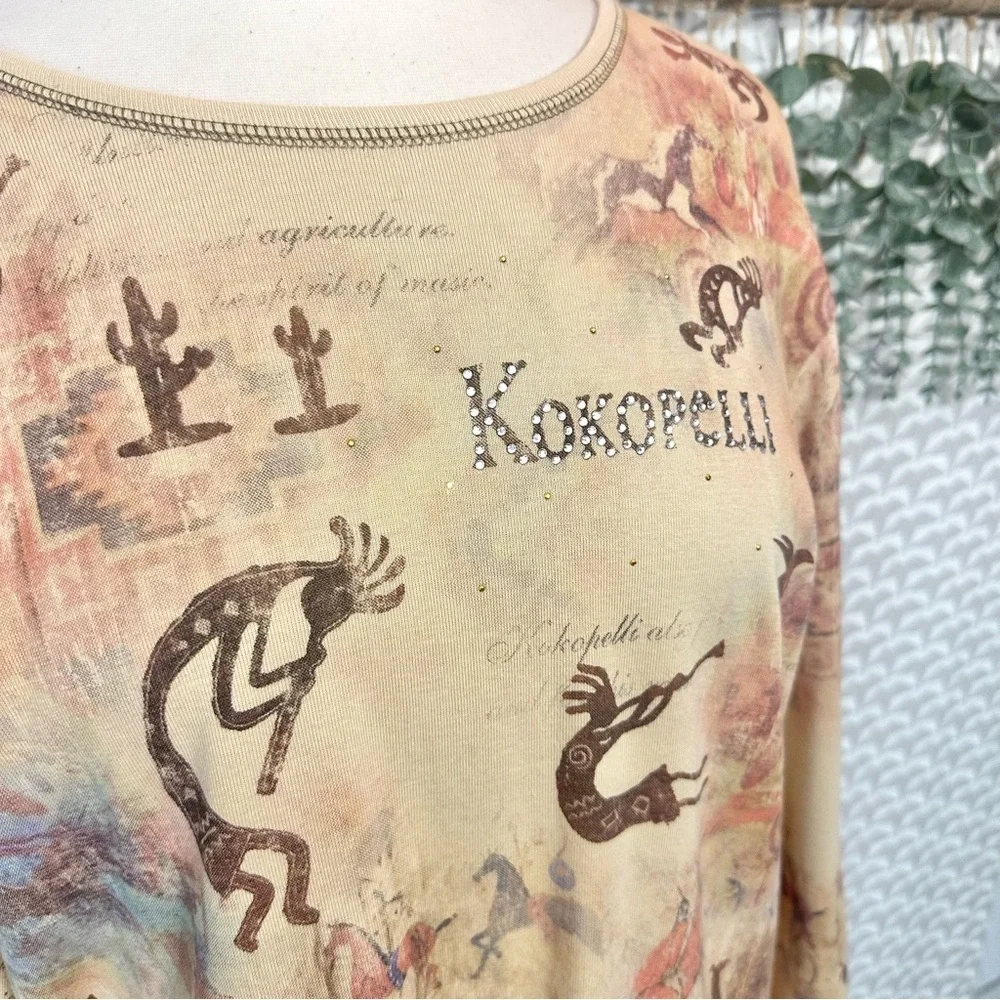 Vtg Y2K Cactus Brand Top Kokopelli Native American Southwestern Print T Shirt 1X - Picture 2 of 9